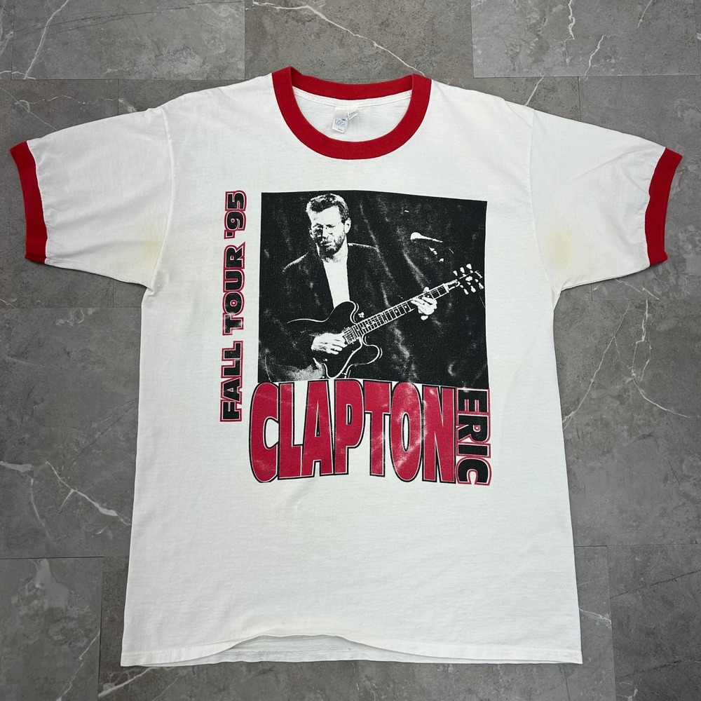 90s Vintage Eric Clapton Graphic Tour Ringer Tee Mens Large Concert Shirt White